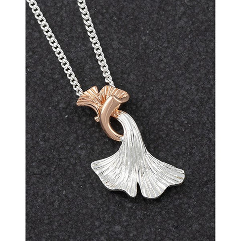 319566 BACK TO NATURE TWO TONE GINKGO LEAF NECKLACE