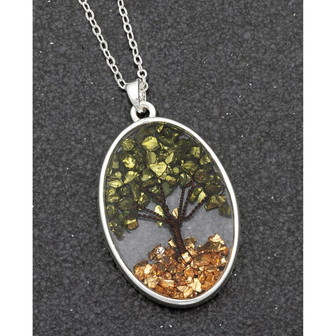 324586 TREE OF LIFE SP OVAL NECKLACE GREEN