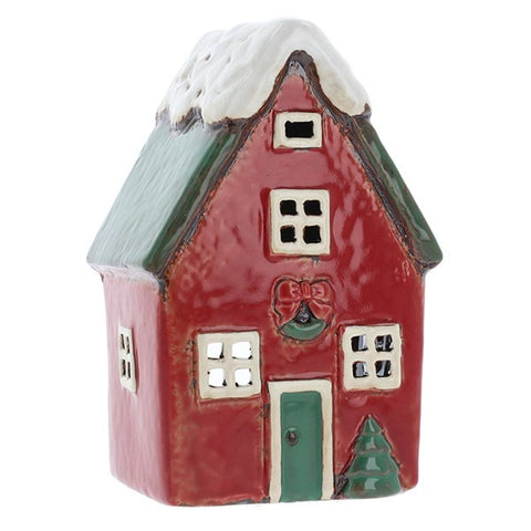 VILLAGE POTTERY XMAS RED HOUSE TEALIGHT