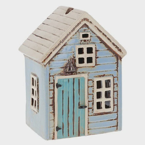 VILLAGE POTTERY HOLIDAY HOUSE BLUE TEALIGHT