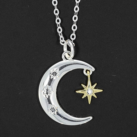 339786 CELESTIAL MOON STAR TWO TONE NECKLACE
