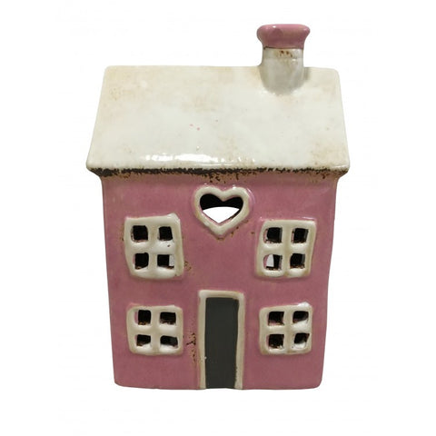 5717 CERAMIC PINK WITH HEART WINDOW TEALIGHT HOUSE