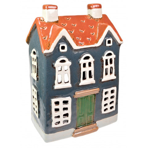 TEALIGHT HOUSE ORANGE ROOF GREEN DOOR