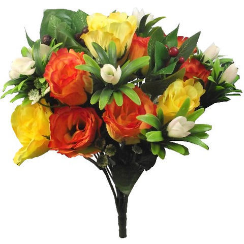 ROSEBUD + FOLIAGE BUSH YELLOW/ORANGE