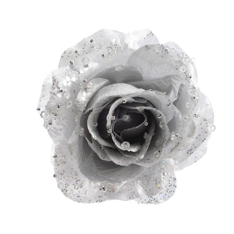 ROSE ON CLIP SILVER