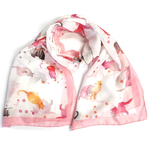 SCARF WATERCOLOUR CAT PINK
