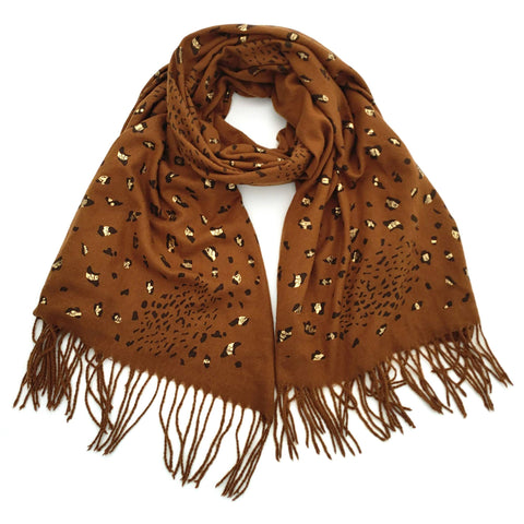 SCARF PALAZ GLITTER ANIMAL PRINT LEATHER BROWN