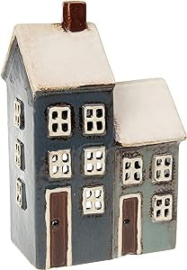 VILLAGE POTTERY GREY/NAVY 2 HOUSE TEALIGHT