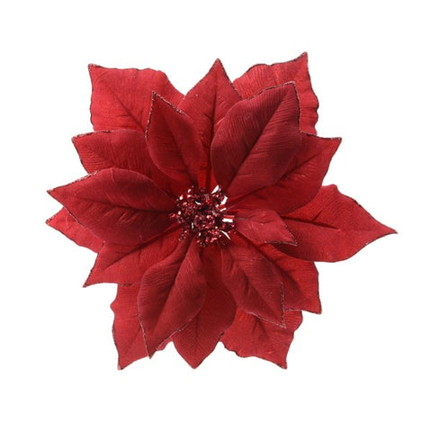 POINSETTIA RED ON CLIP WITH GLITTER EDGES