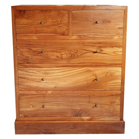 FLAT EDGE 5 DRAWER BOX LEG HONEY TEAK