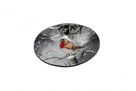 WINTER ROBIN GLASS SMALL OVAL BOWL
