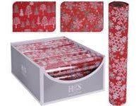 DECO FABRIC RED TREE/SNOWFLAKES 28X250CMS