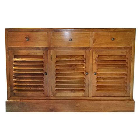 FLAT EDGE SPANISH CABINET 3 LOUVRE DOORS 3DRW HONEY