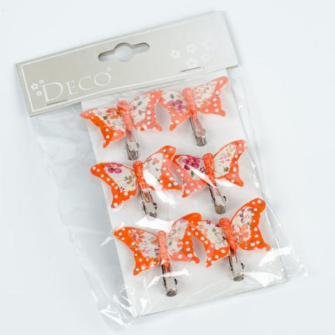 FABRIC CLIP SMALL BUTTERFLY ORANGE 6 PACK