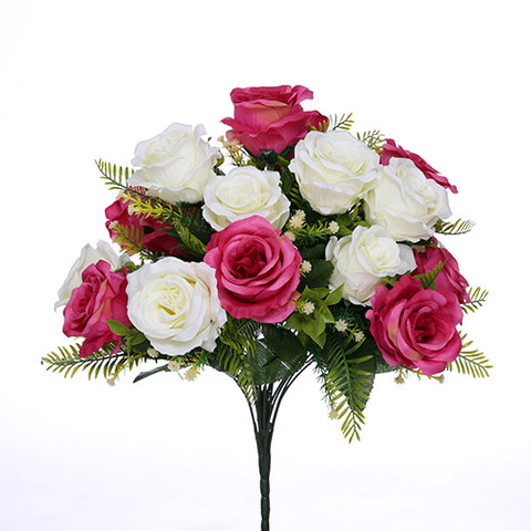 LARGE ROSE BUSH 41CMS CERISE/IVORY