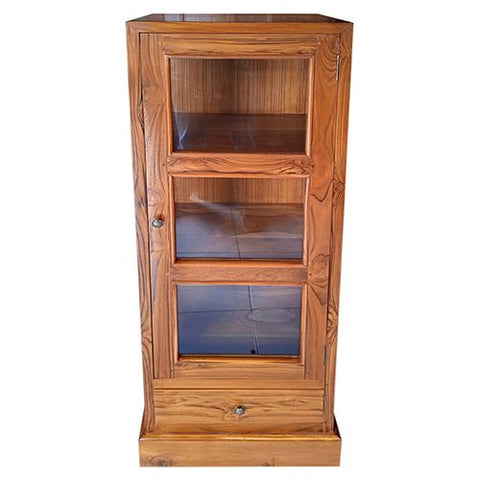 FLAT EDGE NARROW GLASS CABINET HONEY TEAK