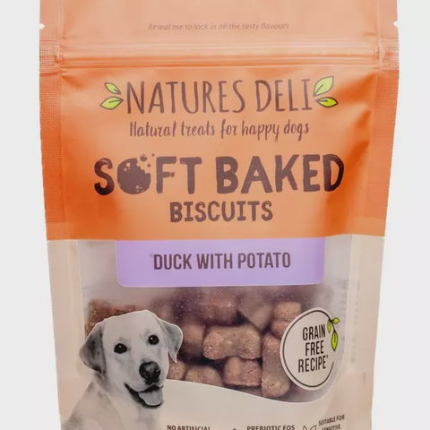 NATURES DELI GRAIN FREE SOFT BAKED DUCK WITH POTATO DOG TREAT 100G